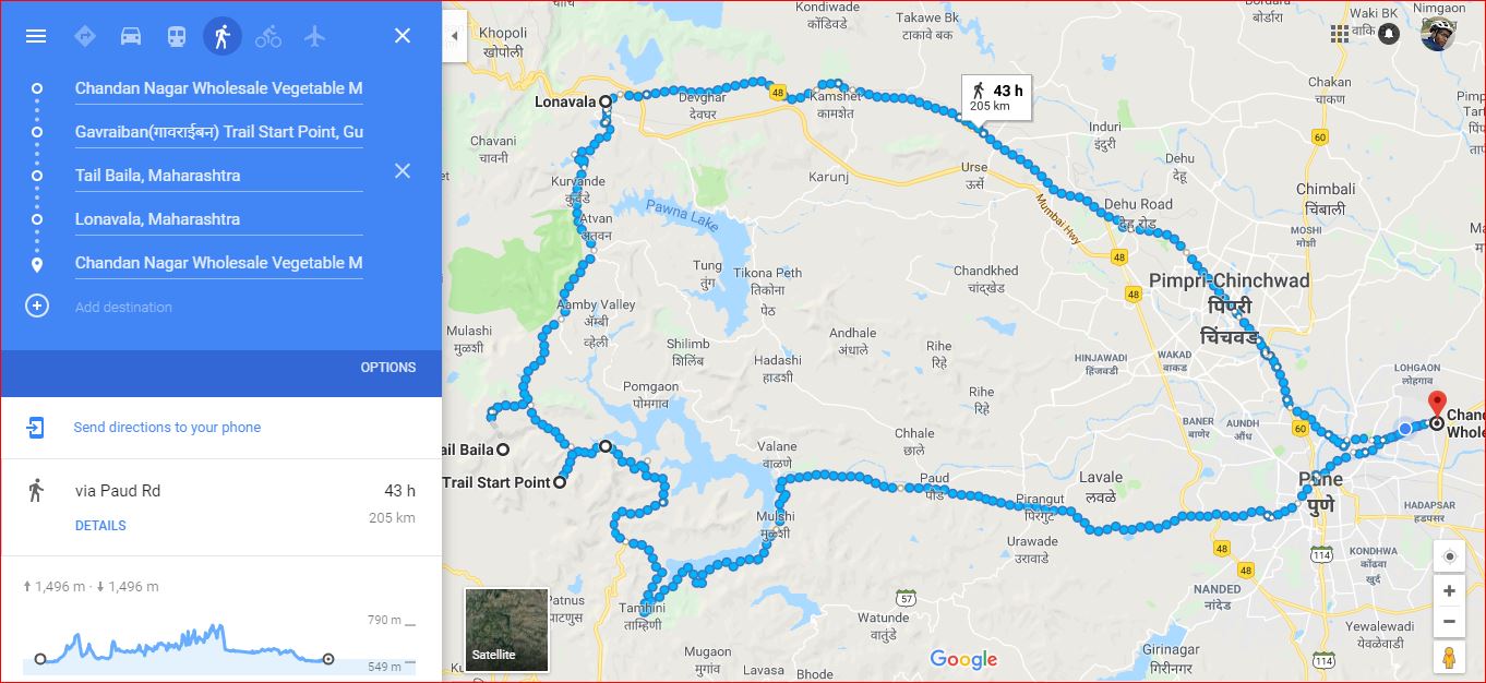cycling route around Panshet dam